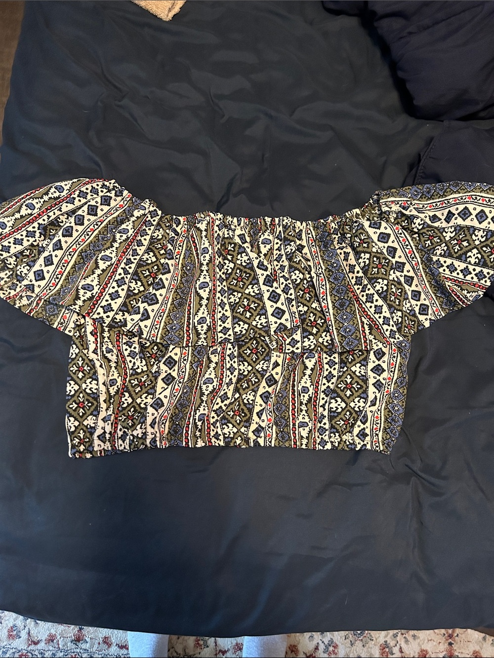Hollister Off-Shoulder Crop Top in Cream, Olive, Navy and Red
